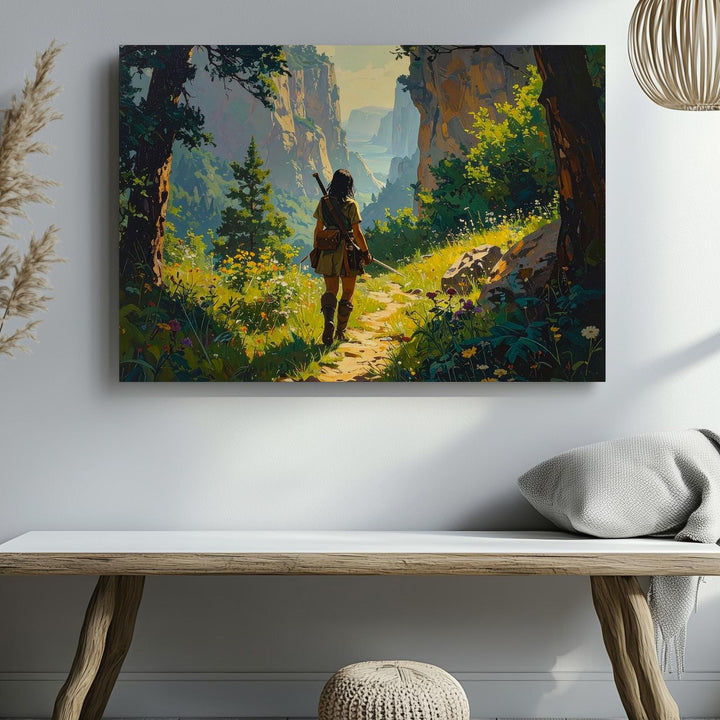 Sunlit Forest Adventurer Canvas – High Fantasy Journey Wall Art - Gifitto