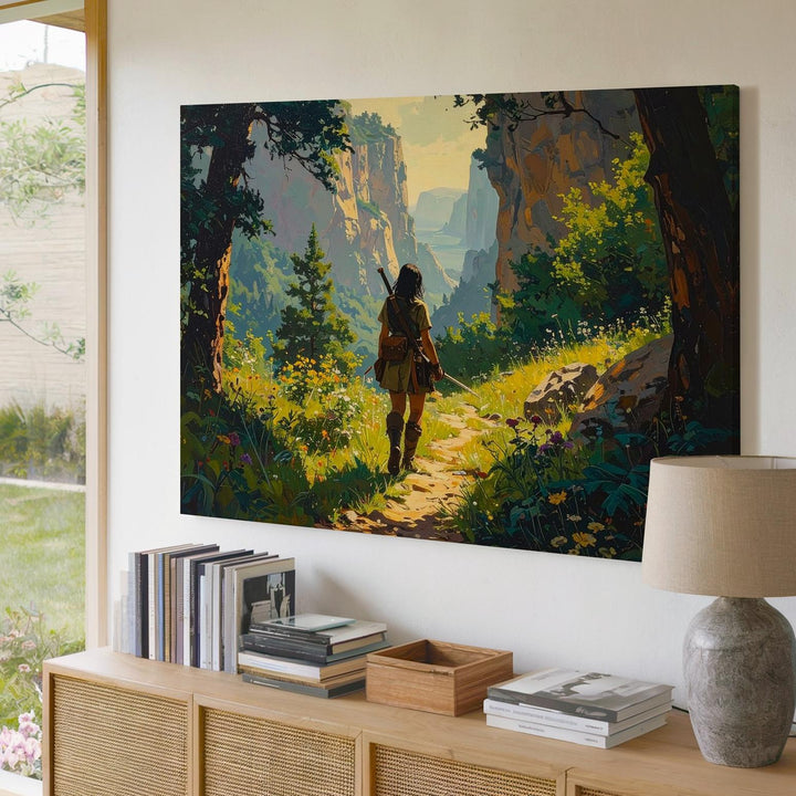 Sunlit Forest Adventurer Canvas – High Fantasy Journey Wall Art - Gifitto
