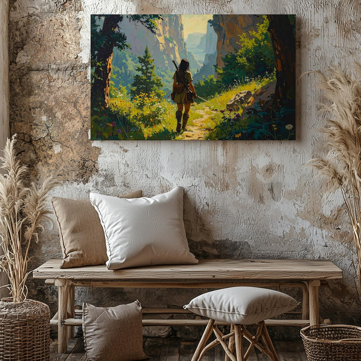 Sunlit Forest Adventurer Canvas – High Fantasy Journey Wall Art - Gifitto