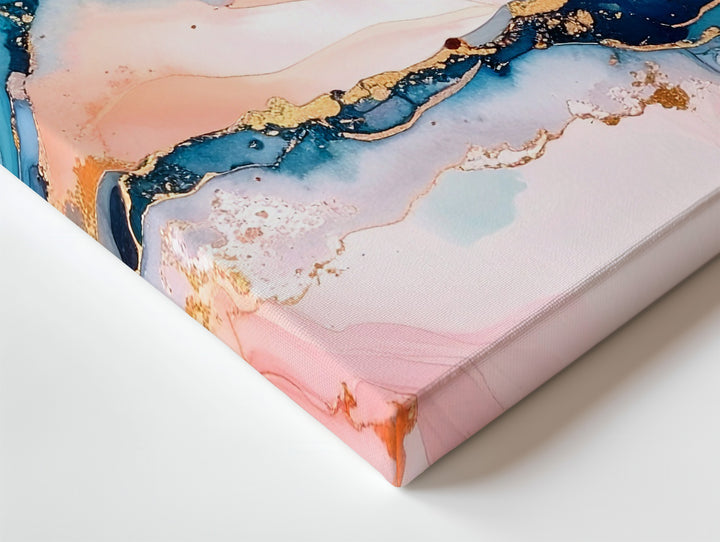 Dreamy Horizon Canvas – Abstract Fluid Art in Aqua Blue, Peach, and Gold - Gifitto