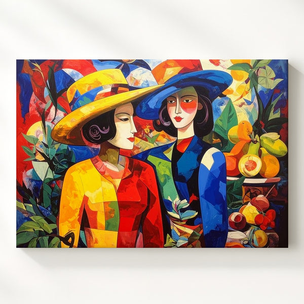Vibrant Tropical Figures Canvas – Bold Abstract Folk Art with Fruit Motifs - Gifitto