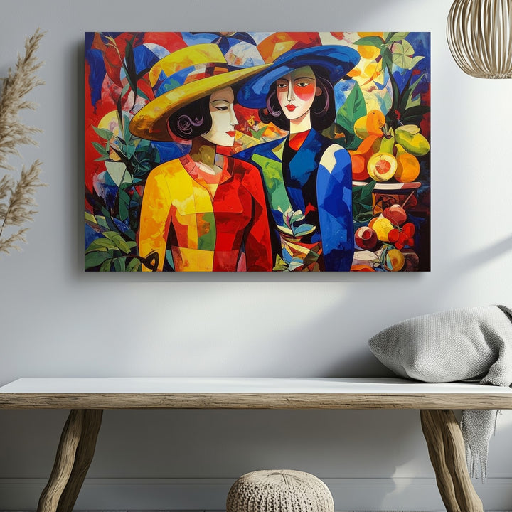 Vibrant Tropical Figures Canvas – Bold Abstract Folk Art with Fruit Motifs - Gifitto