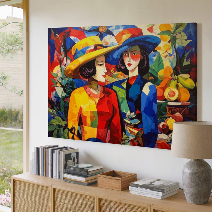Vibrant Tropical Figures Canvas – Bold Abstract Folk Art with Fruit Motifs - Gifitto
