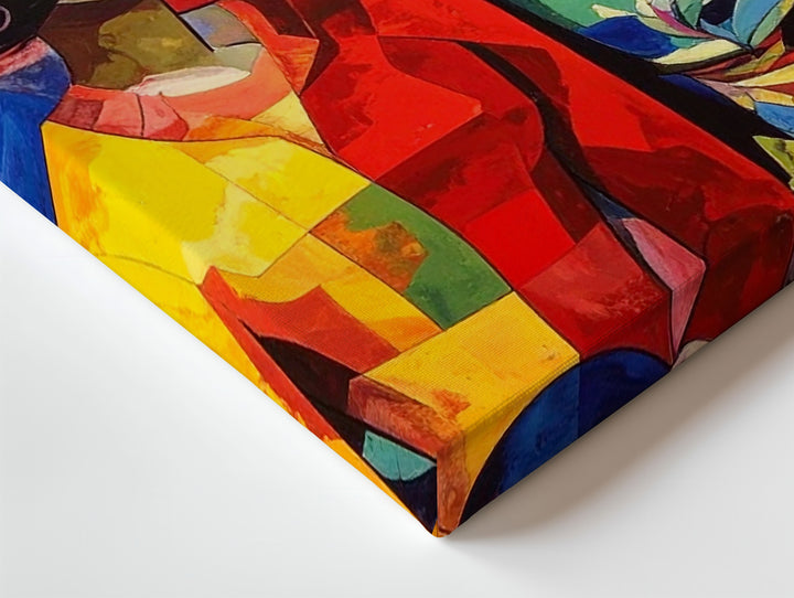Vibrant Tropical Figures Canvas – Bold Abstract Folk Art with Fruit Motifs - Gifitto