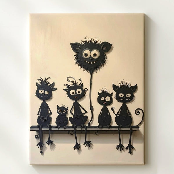 Whimsical Creatures on a Bench Canvas – Playful Silhouette Wall Art - Gifitto