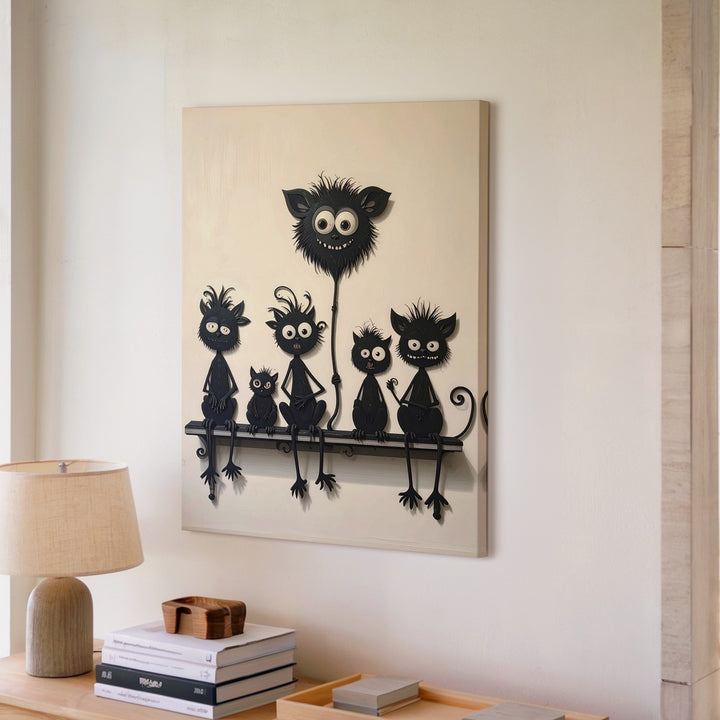 Whimsical Creatures on a Bench Canvas – Playful Silhouette Wall Art - Gifitto