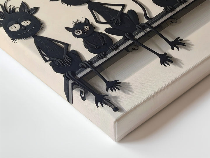Whimsical Creatures on a Bench Canvas – Playful Silhouette Wall Art - Gifitto