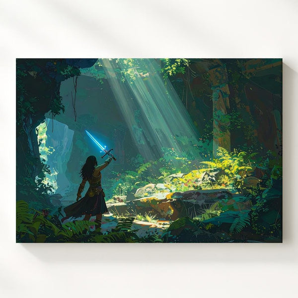 Sacred Sword Awakening Canvas – Fantasy Ruins & Warrior Wall Art - Gifitto