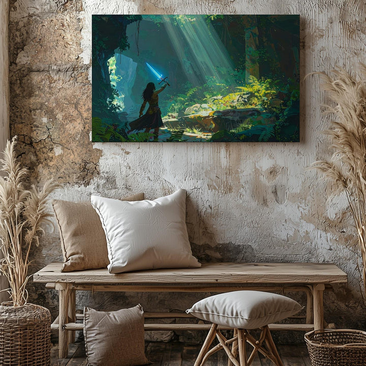Sacred Sword Awakening Canvas – Fantasy Ruins & Warrior Wall Art - Gifitto