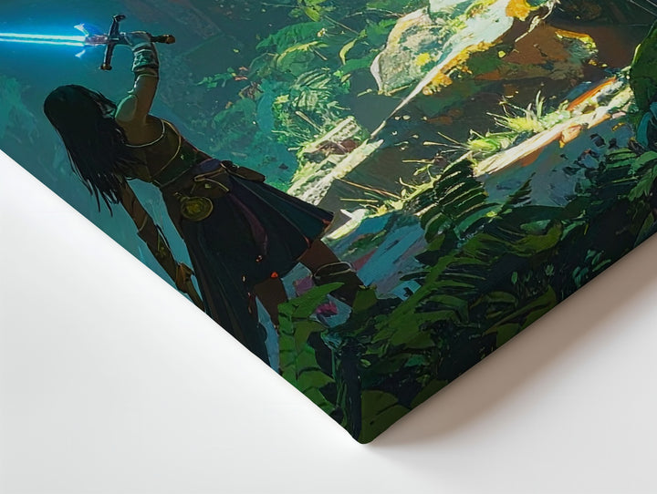 Sacred Sword Awakening Canvas – Fantasy Ruins & Warrior Wall Art - Gifitto