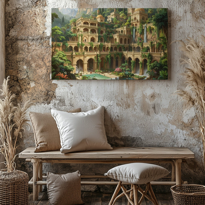 Mountain Cascade City Canvas – Utopian Fantasy Architecture Wall Art - Gifitto
