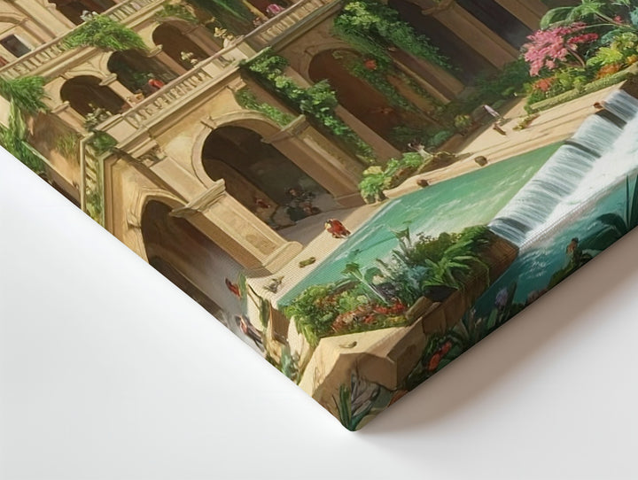 Mountain Cascade City Canvas – Utopian Fantasy Architecture Wall Art - Gifitto