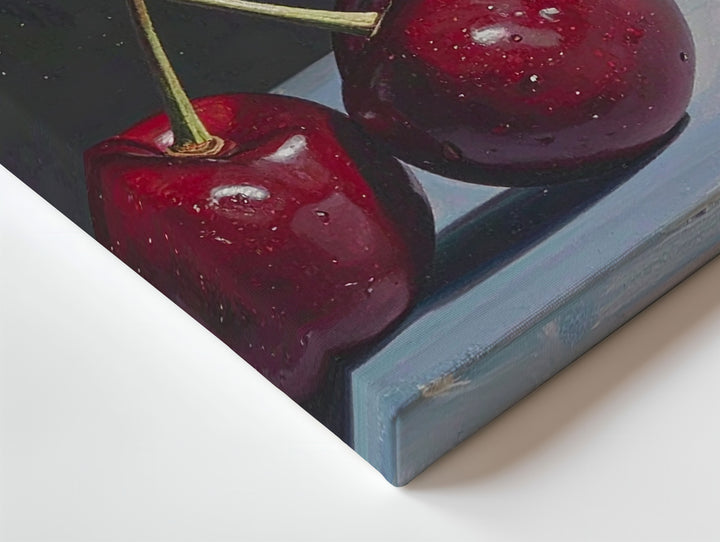 Minimalist Red Cherries Canvas – Realistic Oil Painting with Moody Elegance - Gifitto
