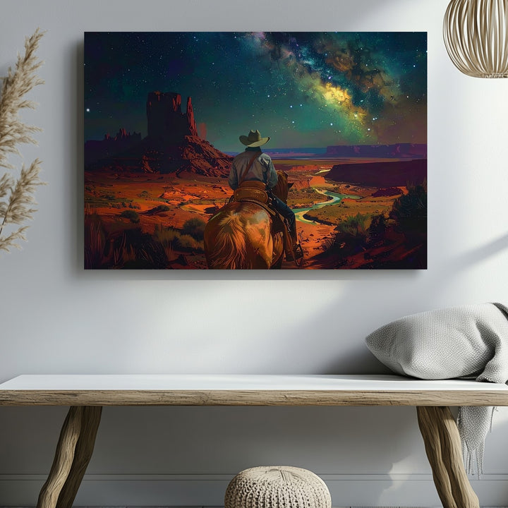 Celestial Cowboy Canvas – Surreal Night Sky Desert Ride - Gifitto
