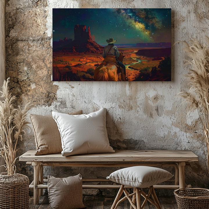 Celestial Cowboy Canvas – Surreal Night Sky Desert Ride - Gifitto