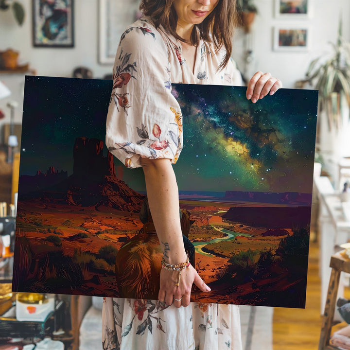 Celestial Cowboy Canvas – Surreal Night Sky Desert Ride - Gifitto
