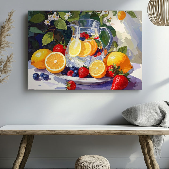 Refreshing Citrus & Berry Still Life Canvas – Bright Summer Fruit Painting - Gifitto