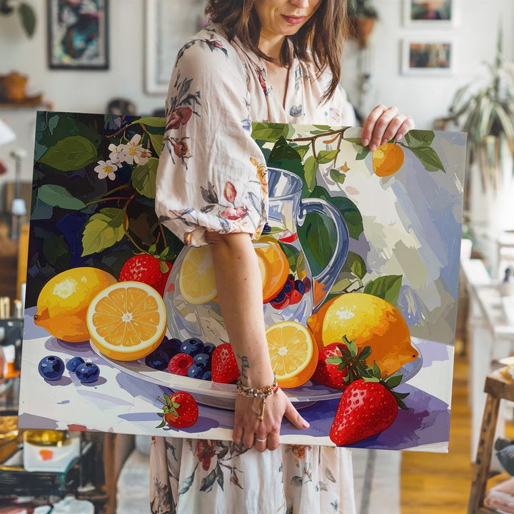 Refreshing Citrus & Berry Still Life Canvas – Bright Summer Fruit Painting - Gifitto