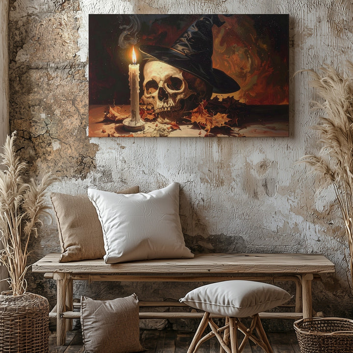 Enchanted Sorcerer Skull Canvas – Gothic Magic Still Life Wall Art - Gifitto