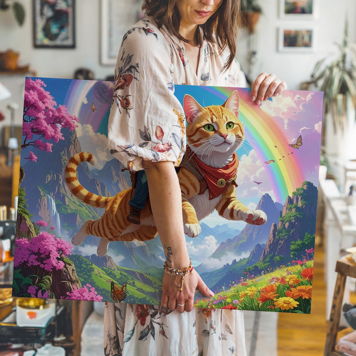 Flying Cowboy Cat Canvas – Whimsical Fantasy Adventure Art - Gifitto