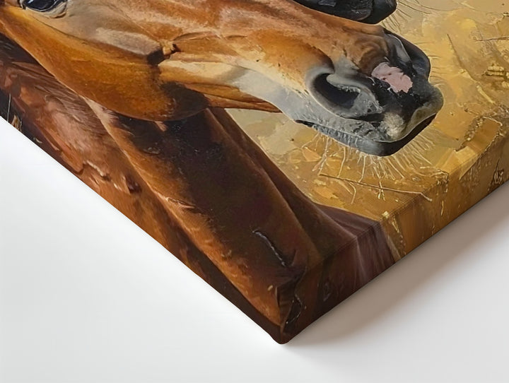 Intimate Horse Portrait Canvas – Chestnut and Black Horses in Tender Bond - Gifitto