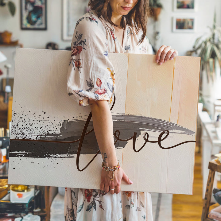 Love Script Canvas – Minimalist Black Cursive Handwritten Art - Gifitto
