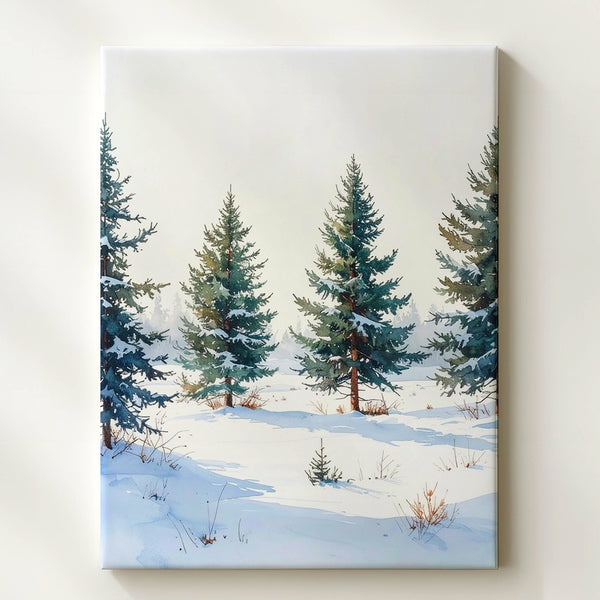 Minimalist Snow-Covered Pines Canvas – Quiet Winter Nature Art