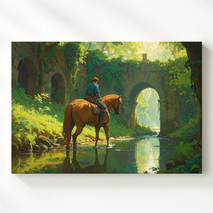 Forest Crossing Adventurer Canvas – Tranquil Fantasy Horseback Scene - Gifitto