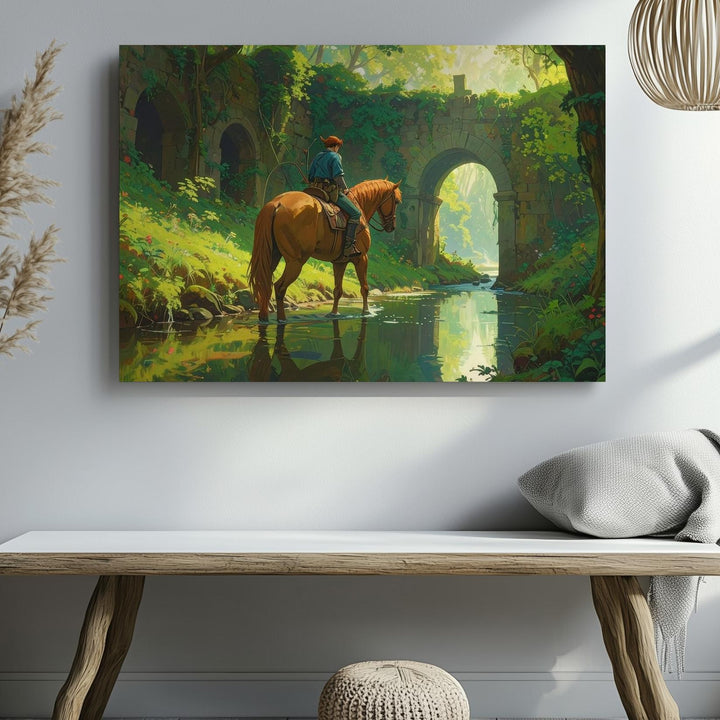 Forest Crossing Adventurer Canvas – Tranquil Fantasy Horseback Scene - Gifitto