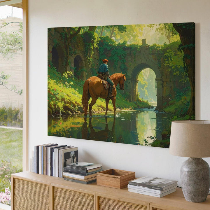 Forest Crossing Adventurer Canvas – Tranquil Fantasy Horseback Scene - Gifitto