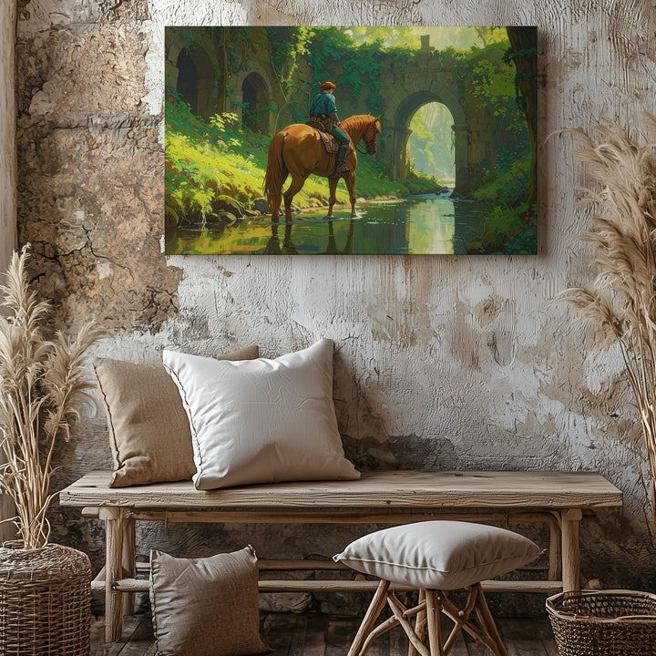 Forest Crossing Adventurer Canvas – Tranquil Fantasy Horseback Scene - Gifitto