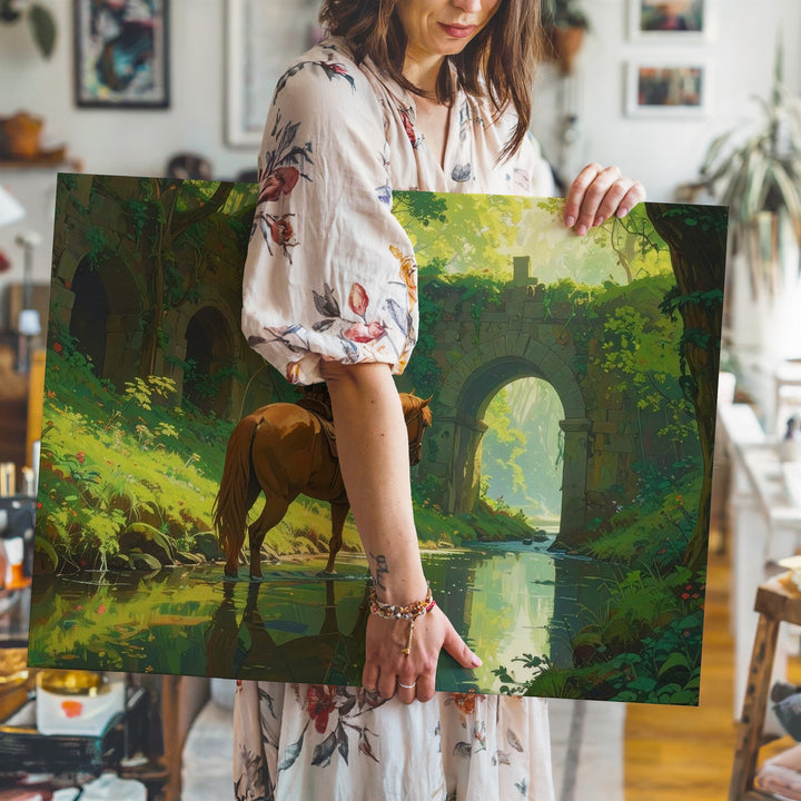 Forest Crossing Adventurer Canvas – Tranquil Fantasy Horseback Scene - Gifitto