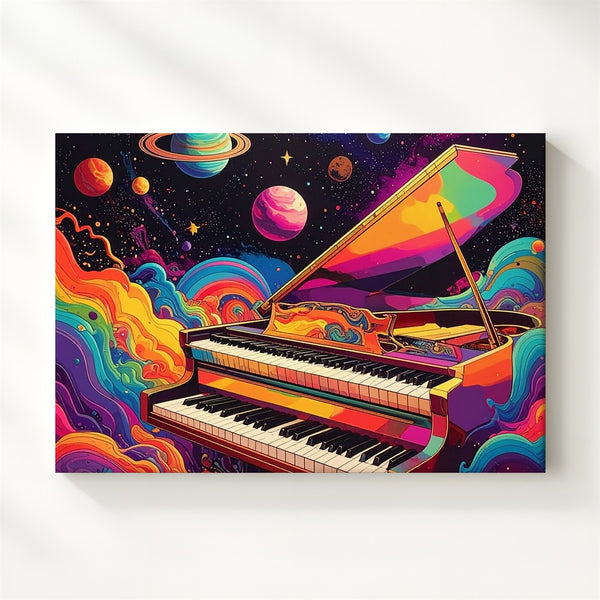 Cosmic Piano Canvas – Psychedelic Space Symphony Wall Art - Gifitto