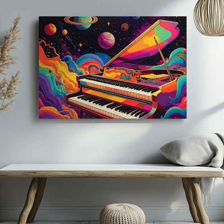 Cosmic Piano Canvas – Psychedelic Space Symphony Wall Art - Gifitto