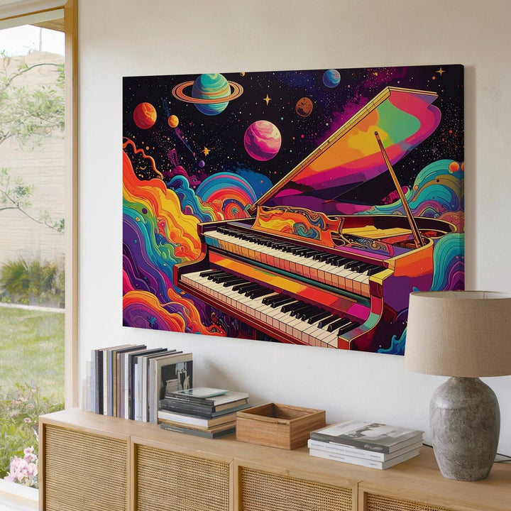Cosmic Piano Canvas – Psychedelic Space Symphony Wall Art - Gifitto