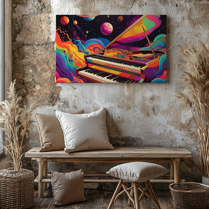 Cosmic Piano Canvas – Psychedelic Space Symphony Wall Art - Gifitto