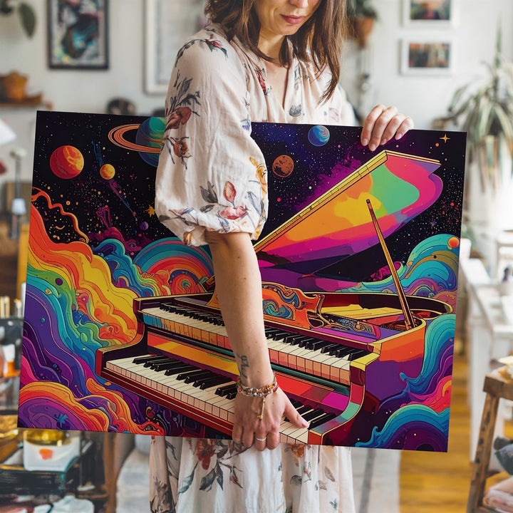 Cosmic Piano Canvas – Psychedelic Space Symphony Wall Art - Gifitto