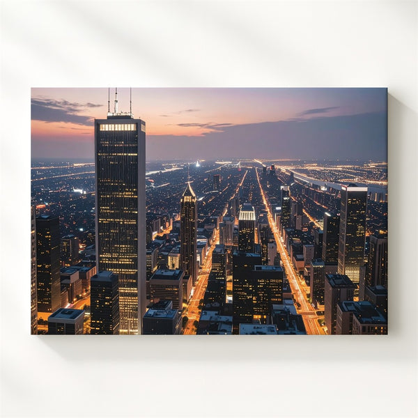 Dusk City Glow Canvas – Modern Skyline Wall Art with Golden Lights - Gifitto