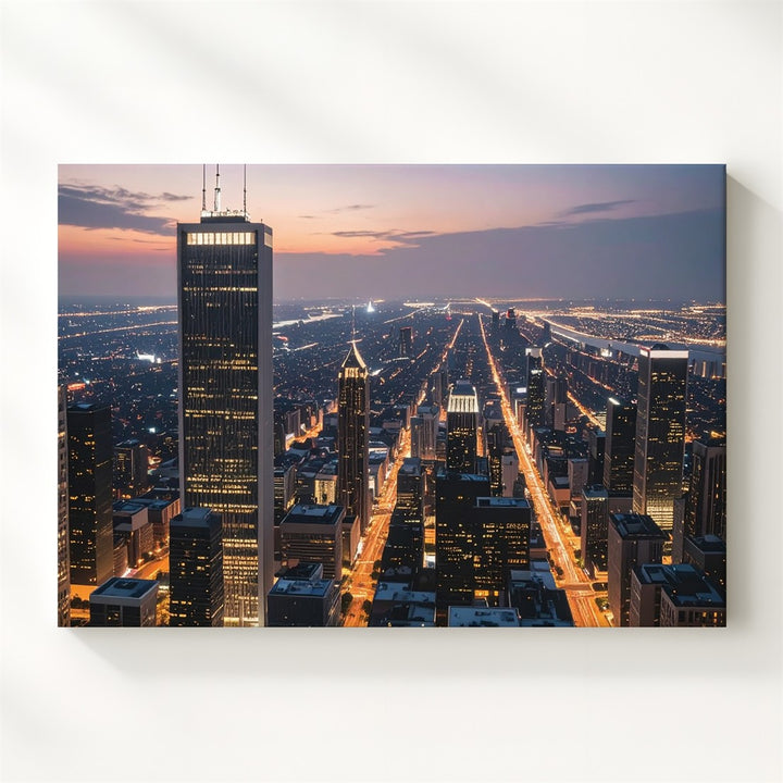 Dusk City Glow Canvas – Modern Skyline Wall Art with Golden Lights - Gifitto