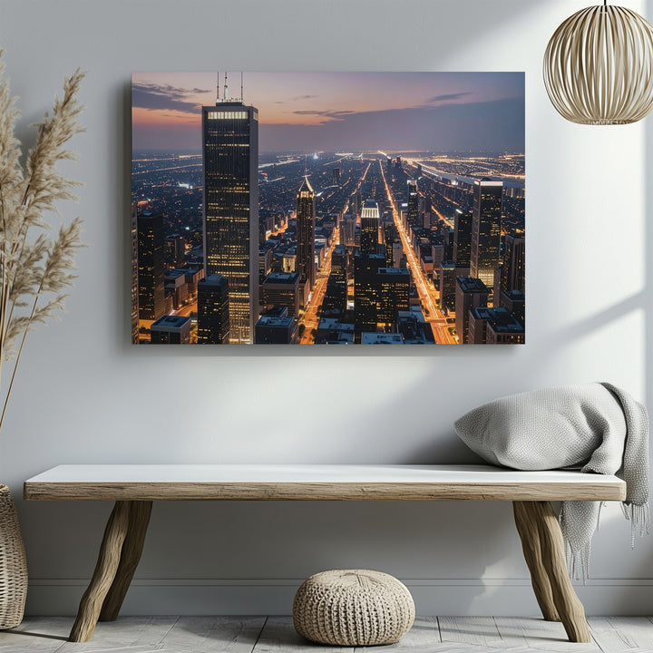 Dusk City Glow Canvas – Modern Skyline Wall Art with Golden Lights - Gifitto