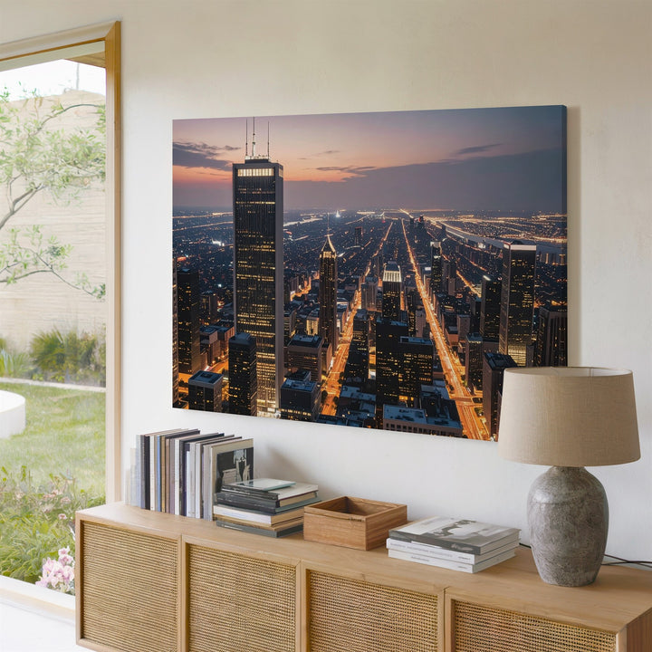 Dusk City Glow Canvas – Modern Skyline Wall Art with Golden Lights - Gifitto