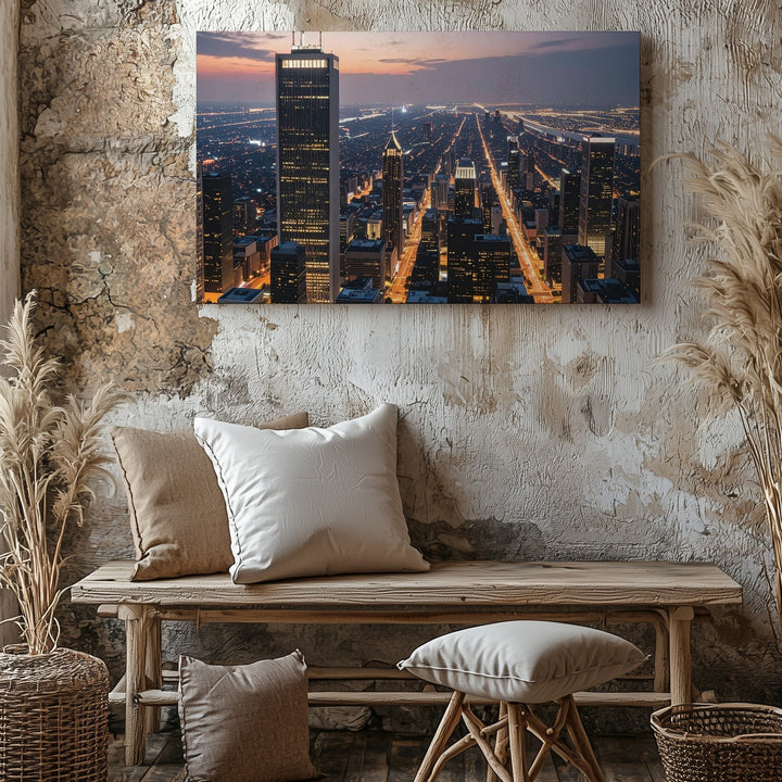 Dusk City Glow Canvas – Modern Skyline Wall Art with Golden Lights - Gifitto