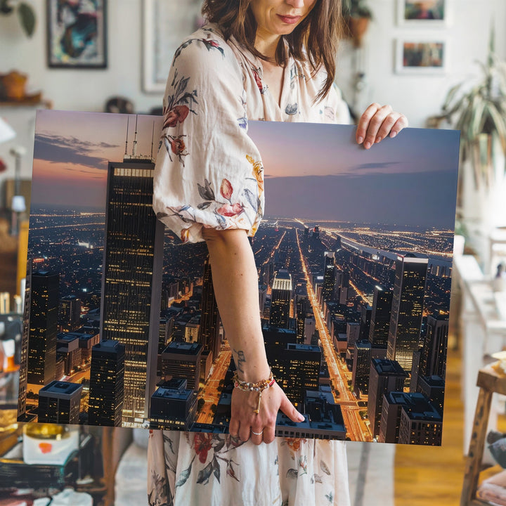 Dusk City Glow Canvas – Modern Skyline Wall Art with Golden Lights - Gifitto