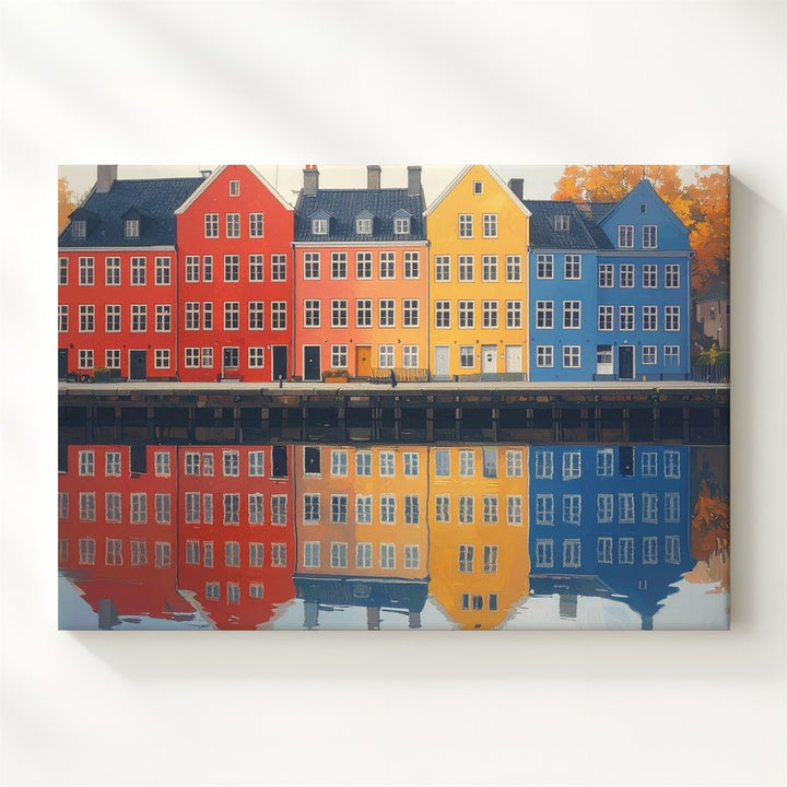 Colorful Waterfront Town Canvas – European Houses with Reflections - Gifitto