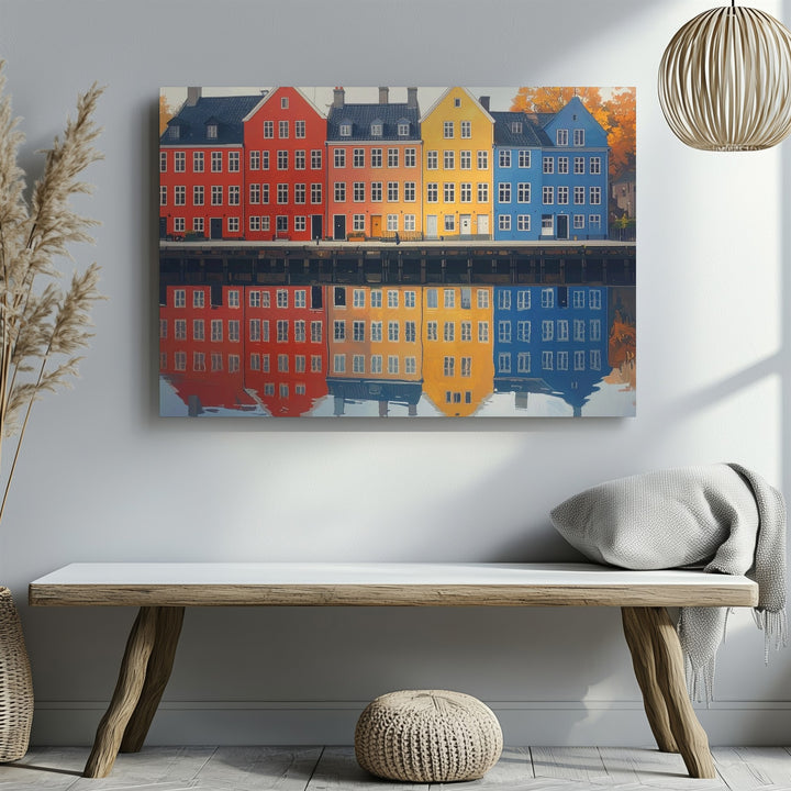 Colorful Waterfront Town Canvas – European Houses with Reflections - Gifitto