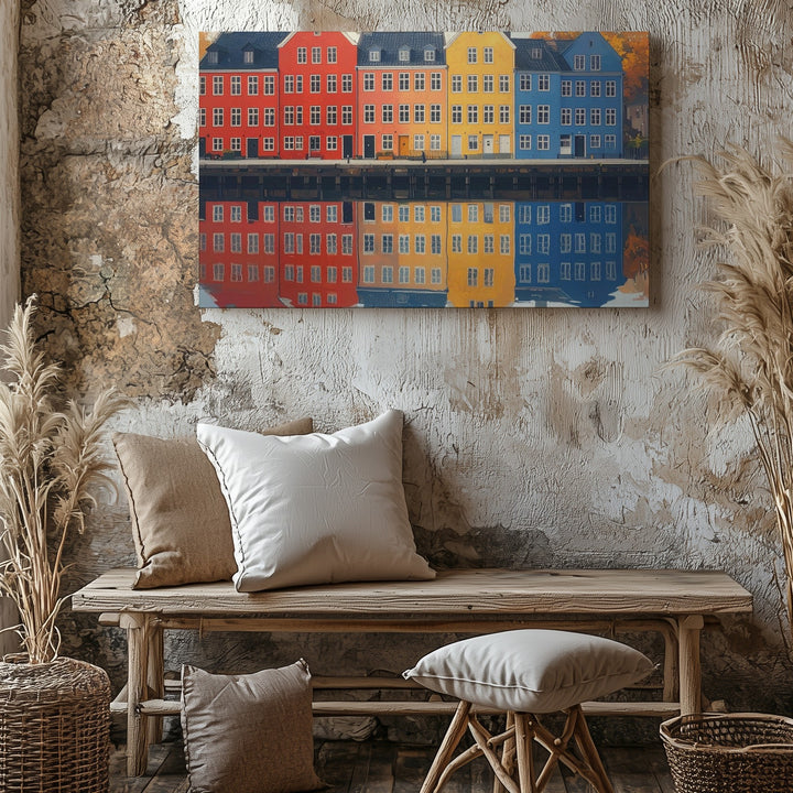 Colorful Waterfront Town Canvas – European Houses with Reflections - Gifitto