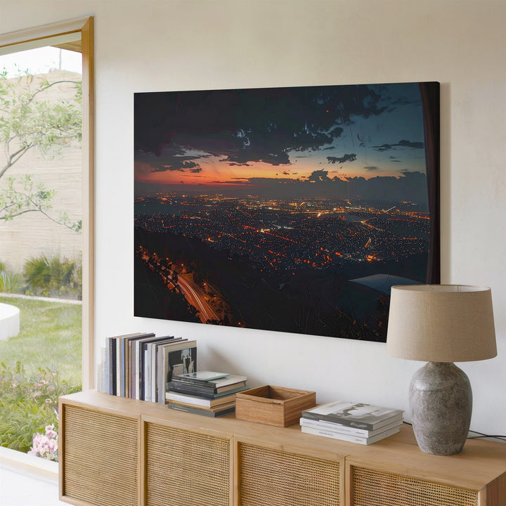 Night Flight Cityscape Canvas – Dramatic Aerial Urban View Wall Art - Gifitto
