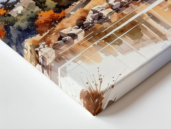 Autumn Parthenon Canvas – Watercolor Painting of Classical Architecture & Fall Reflections - Gifitto