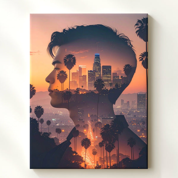 Dreams of LA Canvas – Double Exposure Art with Cityscape & Male Silhouette - Gifitto