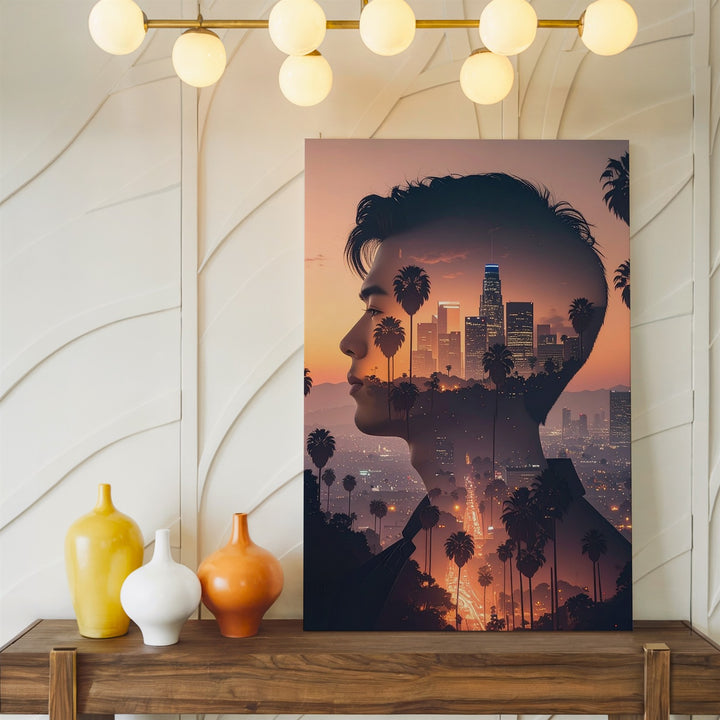 Dreams of LA Canvas – Double Exposure Art with Cityscape & Male Silhouette - Gifitto